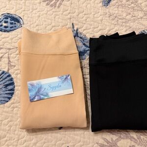 Women’s winter warm Beige & Black Leggings/tights Set 24” Waist w/Stretch NWT